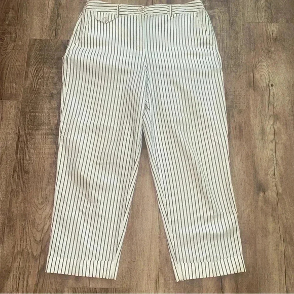 Talbots Stretch Cuffed Pants Size 12 Cream & Brown Striped - Picture 3 of 10